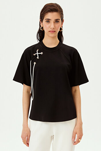 Allyco Lace-Up Crew Neck Regular Knitted T-Shirt