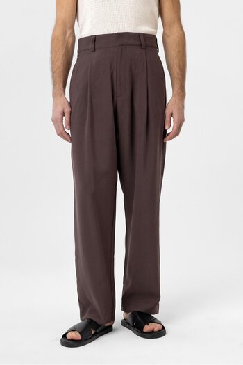 Antioch Brown Pleated Baggy Fit Men's Trousers