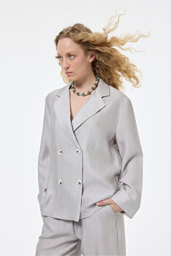 Quzu Gray Textured Oversize Blazer Jacket