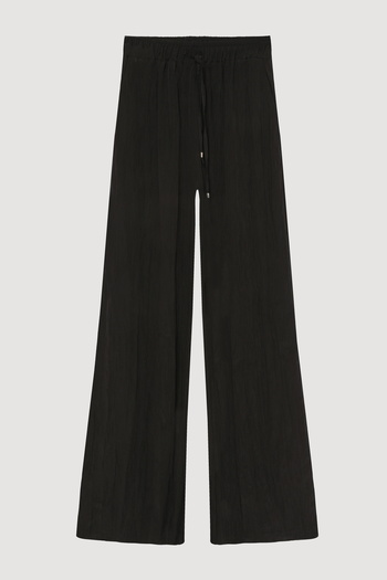 Quzu Wrinkled Look Elastic Waist Trousers Black