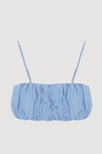 Quzu Thin Strap Balloon Bustier Blouse Blue