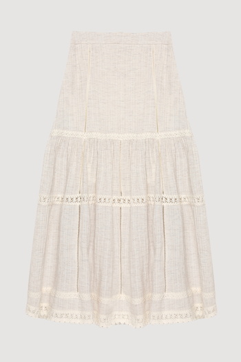 Quzu Lace Detailed Volute Midi Skirt Natural