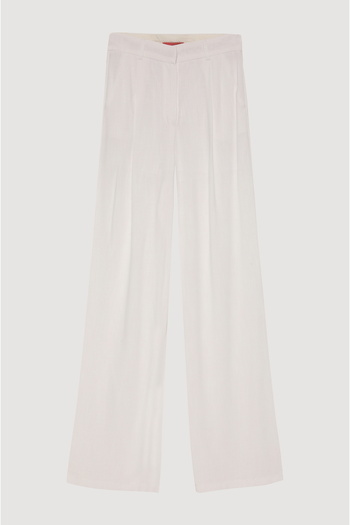 Quzu Ecru High Waist Linen Palazzo Trousers