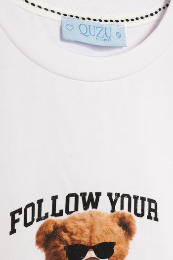 Quzu Aykırı Patterned Short Sleeve T-Shirt - White