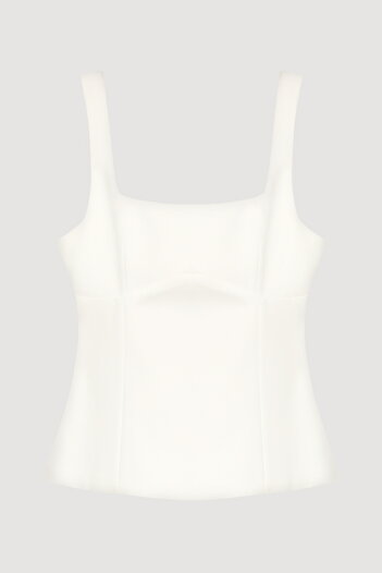 Quzu Square Neck Strap Blouse with Ribbon Detail on the Back Ecru