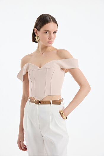 Quzu Asymmetrical Crop Blouse with Rope Ties on the Back Stone