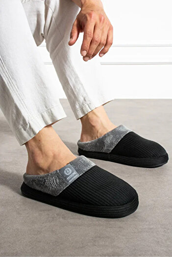 Behtah Kundura Embroidered Velvet Men's Closed Front Winter Slippers Daily Indoor Slippers Dowry Bohça