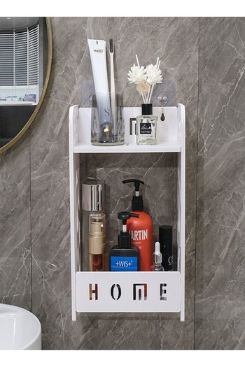 Raffine 2 Tiers Engraved Design Bathroom Storage Shelf Cabinet Storage Rack White Bath Organizer 25x14x35 cm
