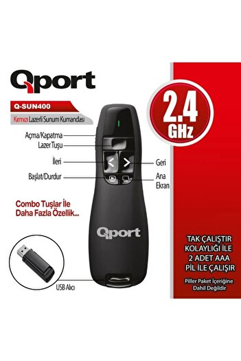 Qport Q-SUN400 2.4 GHZ USB KIRMIZI LAZERLİ SUNUM KUMANDASI - PRESENTER