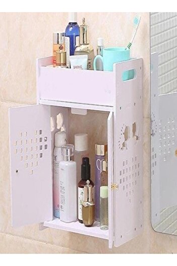 Raffine 2 Tiers Multipurpose Use Heart Engraved Design Wall Mounted Storage Shelf Wood Bathroom Storage Cabi