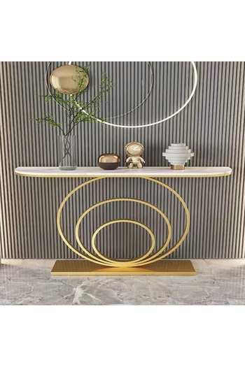 Raffine Modern Design Italian Light Luxury Rustproof Rock Slab Console Table Curved Shape Tabletop