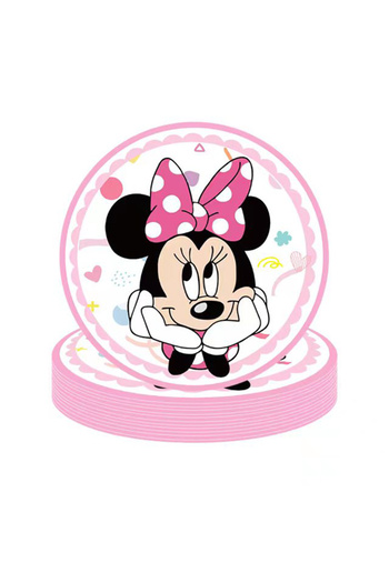 Miniso 10pcs 9in plate Minnie Mouse Party Decorations Pink Minnie Birthday Tableware Paper Cup Plate Napkin