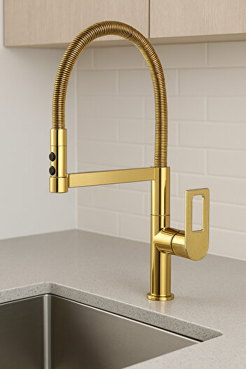 Sanlux Gold Kitchen Faucet 49 cm with Pull-out Spray and 360° Rotation, vst58