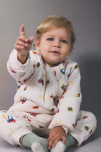 DeFacto Baby Boy 1.6 Tog Fiber Vehicle Printed Combed Cotton Long Sleeve Romper F3527A525Wn