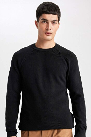 DeFacto Standard Fit Regular Cut Crew Neck Basic Plain Knitwear Sweater A8458Ax24Sp