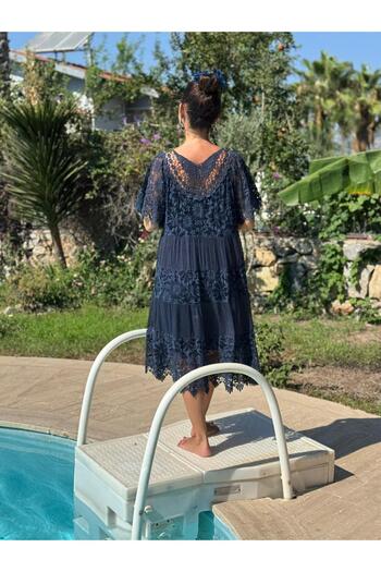 Punta Otantik Ncc10337 Italian Silk Dress Navy Blue