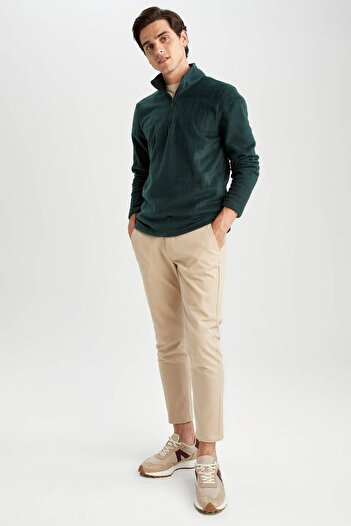 DeFacto Regular Fit Zippered High Collar Half Zipper Fleece Sweatshirt