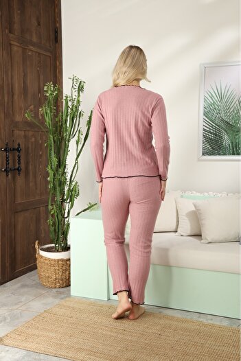 LİLA İÇ GİYİM Raporlu İnterlok Uzun Kol Pijama Takımı