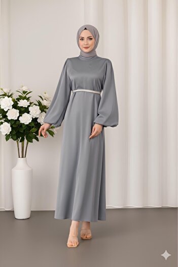 STİLZERAFET Almina Belt Pearl Satin Evening Dress