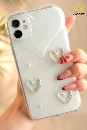 Fibaks Apple iPhone 11 Case Heart Pearl Pattern with Heart Camera Design Transparent Camera Protection Silicone Cover