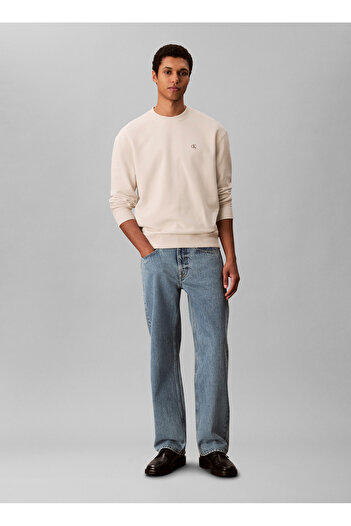 Calvin Klein Jeans Bisiklet Yaka Krem Erkek Sweatshırt LV04RC296G67U LS EU 350TERRY MONOGR