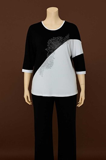 wear on Plus Size Luxury 3/4 Sleeve Stone Embroidered Mother Combed Cotton Blouse