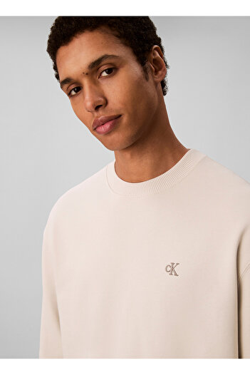Calvin Klein Jeans Bisiklet Yaka Krem Erkek Sweatshırt LV04RC296G67U LS EU 350TERRY MONOGR
