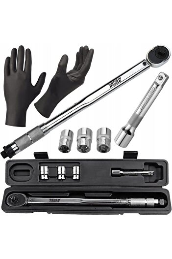 OMINO Set cheie dinamometrică din oțel/crom, reglabilă 28-210 Nm, 1/2 inch, cu 3 tubulare incluse și m
