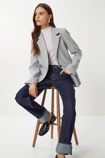 Lovelyİstanbul Padded Polyviscon Blazer Jacket Lgp0018 Gray