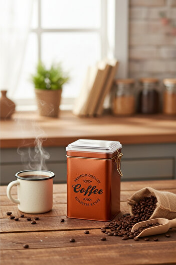EVLE Ef043-k2 Sn_coffee Copper Patterned Rectangular Metal Storage Container 8x10 Cm