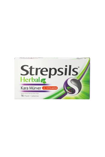 STREPSİLS Herbal Kara Mürver, C Vitamini Ve Çinko Içeren Şerkersiz Takviye Edici Gıda 16 Pastil