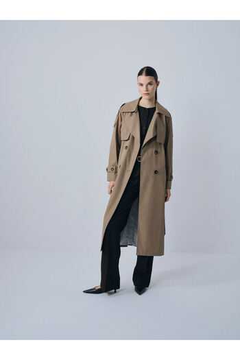 IDA Collection Mink Colored Double Buttoned Trench Coat with Windbreaker Detail