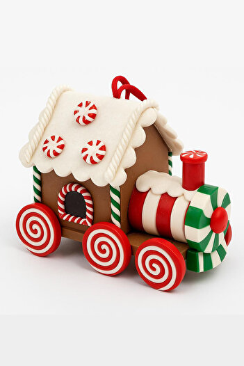 BeySüS Christmas Pine Tree Ornament Table Decor Lighted Cookie Train White Green