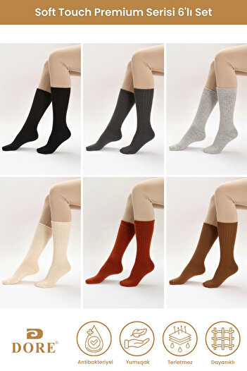 Dore Original Women's 6 Pairs Soft Touch Premium Series Soft Textured Wool Ribbed Winter Sleeping Socks