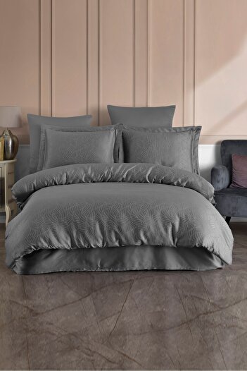 VAROL Liyosel Jacquard Duvet Cover Set Single - Lienzo Anthracite