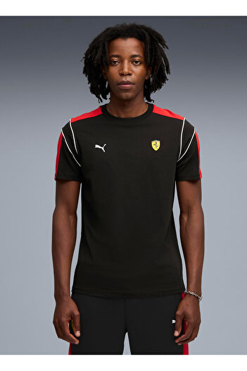 Puma 63276601 Ferrari Mt7 Tee Black Black Round Neck Regular Fit Straight Men's T-Shirt