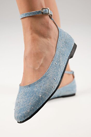 Mio Gusto Mio Gustowilma Blue Color Stone Denim Ballerinas