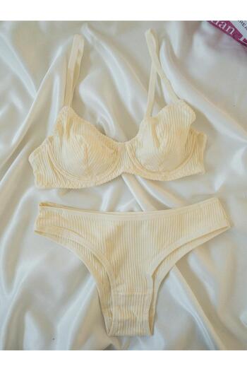 Fleur de Lingerie Ekru Colorful Straight-Lineed Underwire Cotton Camisole Set