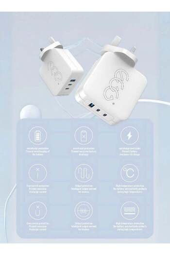 EGG 100W GaN Fast Charger with 3 ports (USB-C + USB-A) supports smart charging.