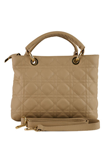 AZZURA Geantă Amora, piele 100% naturală taupe cu aspect matlasat, 8228