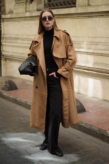 Hooopstore Καστόρινο Camel Trench Coat
