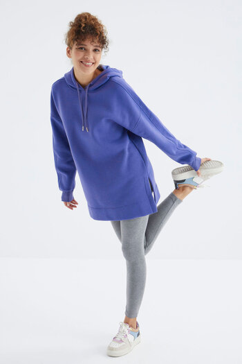 TOMMY LIFE Magenta Raglan Sleeve Oversize Hooded Sweatshirt Tunic - 97242