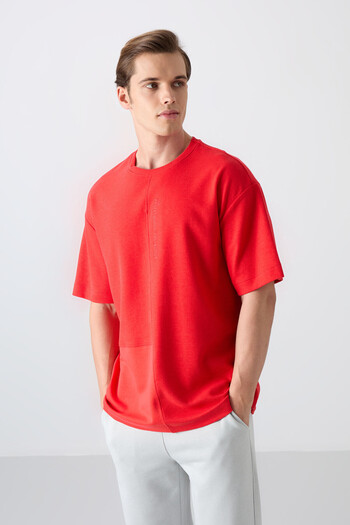 TOMMY LIFE Fiesta Cotton Thick Surface Textured Oversize Fit Basic Men's T-Shirt - 88337