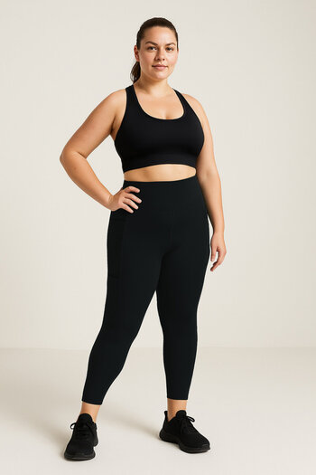 TOMMY LIFE Black Stretchy Standard Fit Performance Battal Plus Size Women's Leggings - 94652