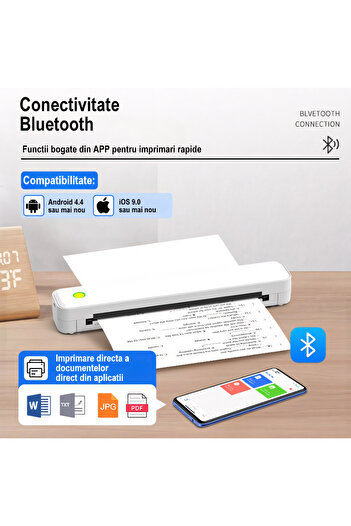 HYDER Imprimantă termică, hartie tatuaje, coli A4, role, 2600mAh, Android/iOS, Bluetooth, 203dpi, M017