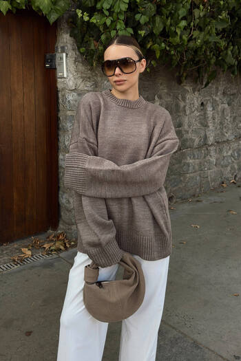 Swist Γυναικείο πλεκτό πουλόβερ Mink Biscuit Crew Neck Oversize