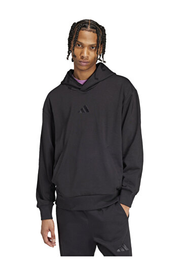 adidas IX1253 M A SZN FL HD Μαύρο φούτερ με κουκούλα, χαλαρή εφαρμογή, ανδρικό φούτερ