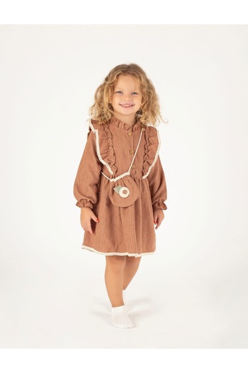 Nehirim Kids Girl's Seasonal Dress with Bag and Lace Long Sleeves (2-3-4-5 Years)