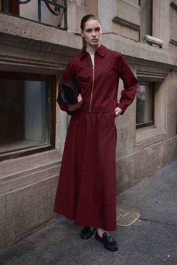 Hooopstore Gabardine Burgundy Jacket Skirt Suit
