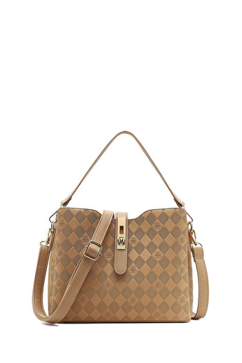 Derimod Women's Tan Long Strap Printed Classic Shoulder Bag 25Sbd202826